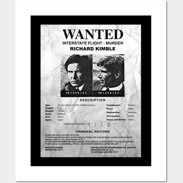 Wanted Fugitive Flyer Richard Kimble Wall Art by Alema Art